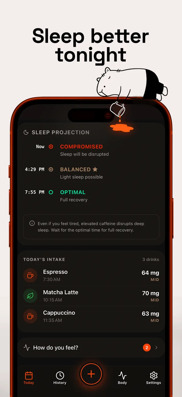 Stimly sleep projection at different bedtimes